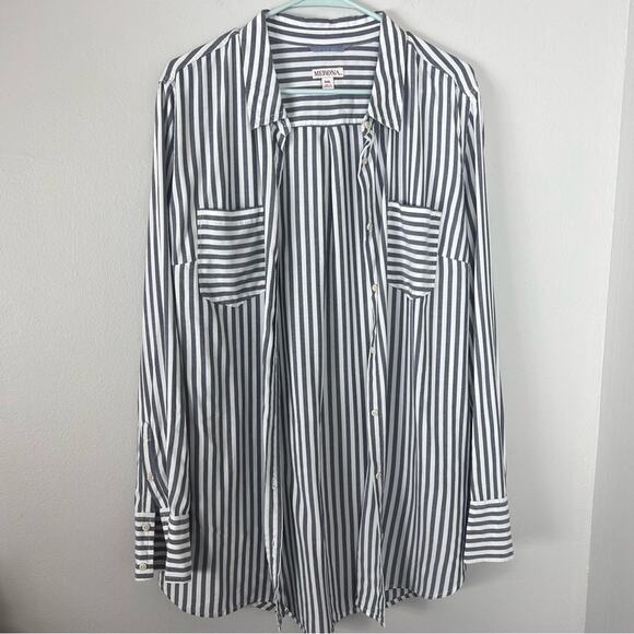 NWT Striped Button Down Shirt Blouse Long Sleeve Merona - Picture 1 of 5